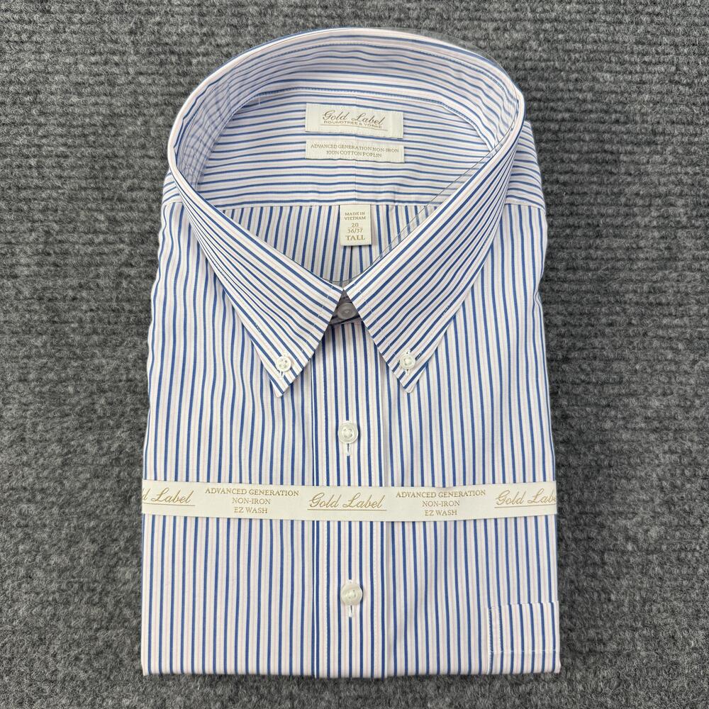 Roundtree & Yorke Dress Shirt Mens 20 36/37 Tall Blue Stripe Non Iron Gold Label